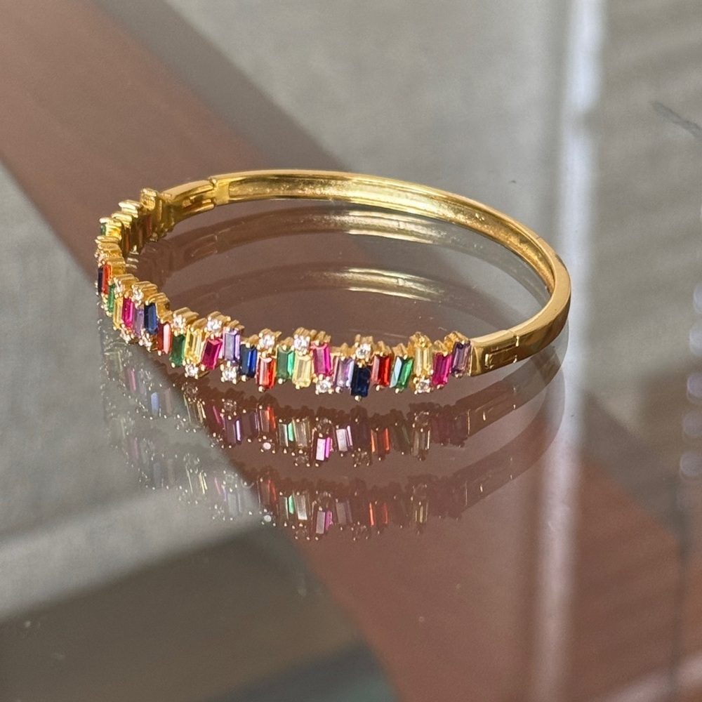Gemstone embellished gold cuff bracelet, excellent condition